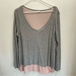 Vince Two-Tone Layered Scoop Neck Long-Sleeve Top - Gray & Pink Sz Large